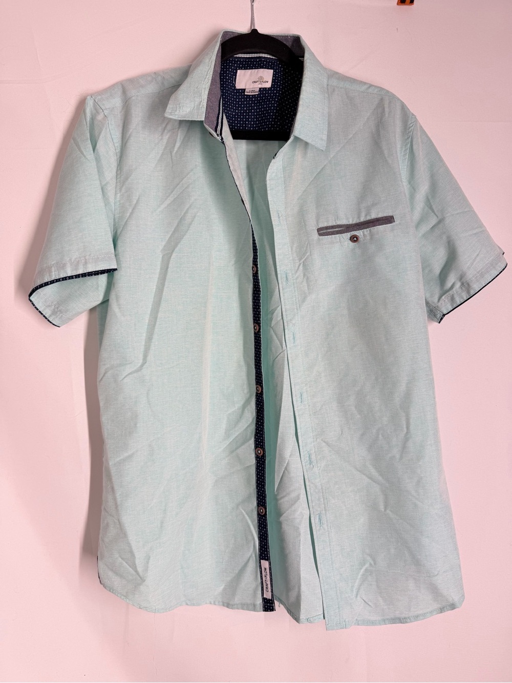 Men's Mint Short-Sleeve Button-Down Shirt with Contrast Trim